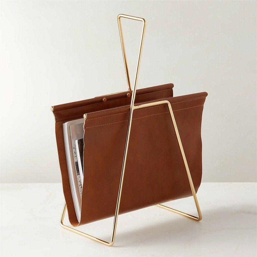 Decor & Mirrors * | Cb2 Discounts Fallon Leather Magazine Rack