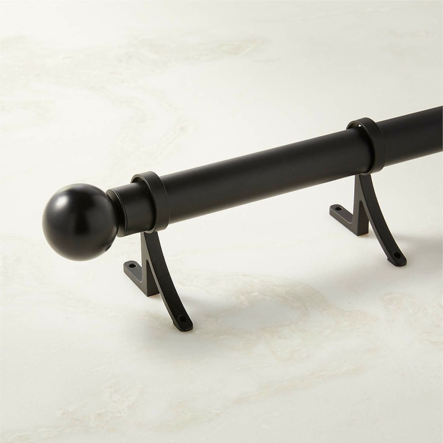 Decor & Mirrors * | Cb2 Promotions Boule Black Curtain Rod With Black Finials 28 -48 X1.25