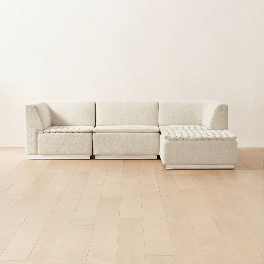 Furniture * | Cb2 Promotions Salon 4-Piece L-Shaped Ivory White Chenille Sectional Sofa